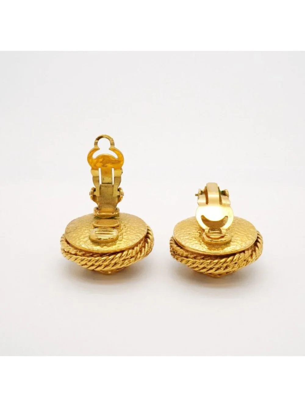 Chanel Earrings Vintage CC Logo Round Circle Gold Plated Faux Pearl